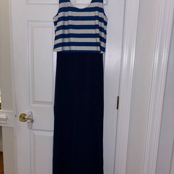 August Salt Navy with blue and white stripe flounce top maxi dress size Small - Picture 4 of 4
